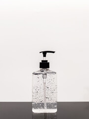 hand sanitizer alcohol gel for hand hygiene covid virus protection in transparent plastic bottle pump for disinfection, prevent spreading of germs during infections of COVID-19 Coronavirus epidemic