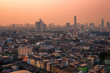 panoramic high-angle evening background of the city view,with natural beauty and blurred sunsets in the evening and the wind blowing all the time,showing the distribution of city center accommodation