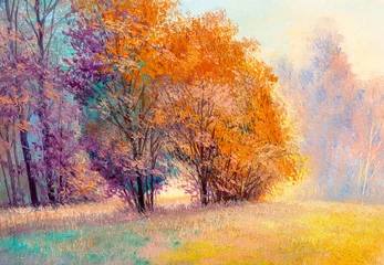 Fotobehang Oil painting landscape, colorful trees. Hand Painted Impressionist. © serge-b