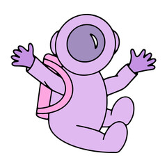 Doodle astronaut, Cosmonaut. Space. Cosmonautics Day. Isolated element, object on a white background. Hand-drawn. Vector illustration for children