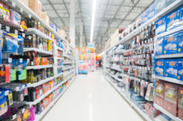 Blur or Defocus Background of Walkway with gondola and Aisle in Automobile accessories