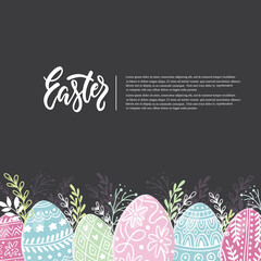 Easter greeting card with decorative eggs and hand lettering