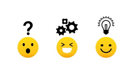 Challenge problem solving concept. Process of creative teamwork. Path from question to answer, problem to solution. Vector illustration with icons and emoticon characters solated flat