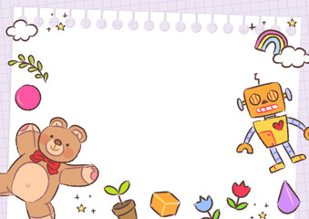 Kindergarten background illustration. Cute toys and blocks.