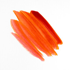 Orange watercolor brush stroke on white background