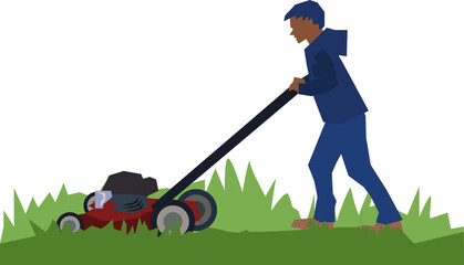 Young Man With Lawn Mower stock illustration