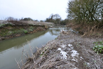 River Mole in winter on a dark grey winters morning on Jan 26, 2021