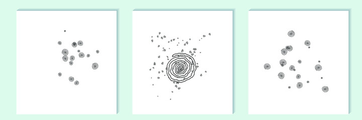 vector isolated abstract objects - circles, spirals, lines.handmade work.design elements, picture, background. trending images in the style of minimalism