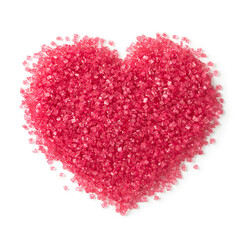 Pink sugar in heart shape isolated on white background