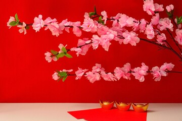 Chinese New Year Spring festival decorations a red background