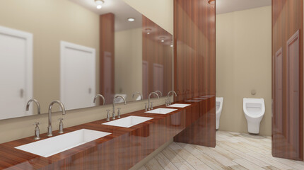 Public female restroom. 3D rendering.