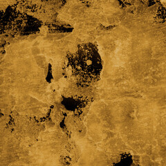 Gold ink and watercolor texture on white paper background. Paint leaks and decalcomania effects. Hand-painted gouache abstract image. Mess on the canvas.