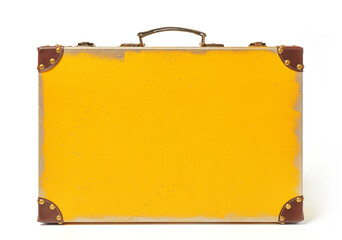 Yellow vintage suitcase on white background
