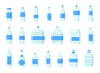 Plastic water bottle blank nature blue clean liquid aqua fluid blank template silhouette template illustration. Bottles set