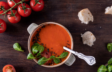 Classic tomato puree soup with herbs