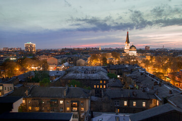 Fototapeta na wymiar ODESSA, UKRAINE. Sunset in the city on the roof