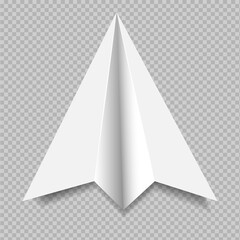 White paper homemade airplane on a transparent background. Isolated vector object