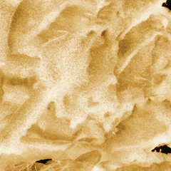 Gold ink and watercolor texture on white paper background. Paint leaks and decalcomania effects. Hand-painted gouache abstract image. Mess on the canvas.