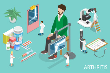 3D Isometric Flat Vector Conceptual Illustration of Arthritis, Treatment of Joints Disorder.