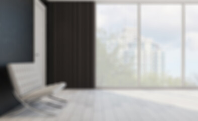 hotel lobby. large windows with city views. armchairs for visitors. 3D rendering. Abstract blur phototography