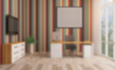 Modern office Cabinet.  3D rendering.   Meeting room. Empty paintings. Abstract blur phototography