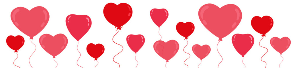 Fototapeta na wymiar Hearts balloons banner red and pink color vector illustration. Valentines Day symbol, birthday, anniversary greeting card