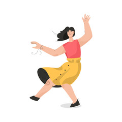 Smiling young girl dancing isolated on white background