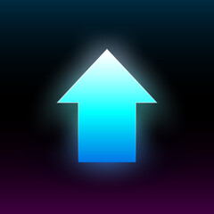 Fototapeta premium Blue glowing up arrow. Modern glowing direction pointer with vibrant gradient. Design element for poster, banner, flyer, card, etc. Dark background. Vector illustration.