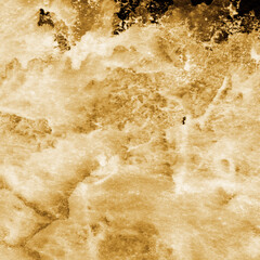 Gold ink and watercolor texture on white paper background. Paint leaks and decalcomania effects. Hand-painted gouache abstract image. Mess on the canvas.