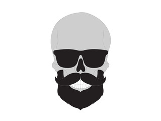 Hipster skull of a man with beard, mustache, and glasses.
Barber symbol silhouette isolated on white background. 
Vector illustration for hairdresser, Website page and mobile app design. 

