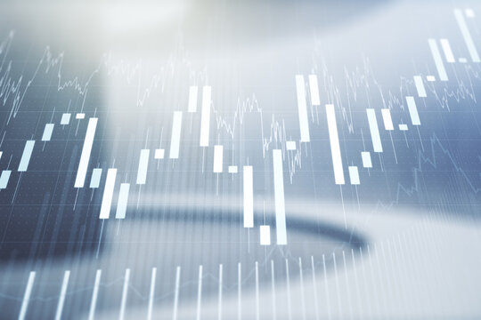 Multi exposure of virtual abstract financial graph interface on modern interior background, financial and trading concept - Powered by Adobe