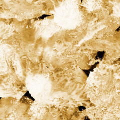 Gold ink and watercolor texture on white paper background. Paint leaks and decalcomania effects. Hand-painted gouache abstract image. Mess on the canvas.