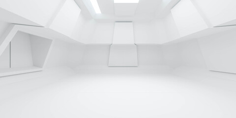 modern white futuristic room technology concept building interior 3d render illustration