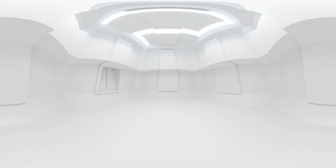 360 degree spherical panorama view of futuristic technology concept modern white room building interior 3d render illustration © eliahinsomnia