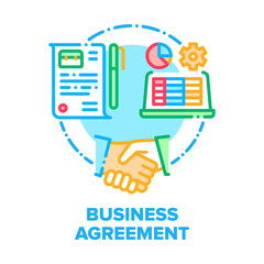 Business Agreement Signing Vector Icon Concept. Business Agreement Sign Partners And Confirmed With Handshake After Success Deal, Companies Merger Or Collaboration Color Illustration