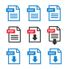 PDF File download icon. Document text, symbol web format information. Document icon set