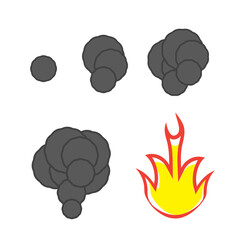 Pixel smoke cloud. Ui video game animation frames.
