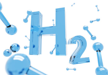 H2 - Blue glass Hydrogen molecule bond symbol on white background