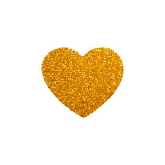 Crystal shiny heart on white background, gold color
