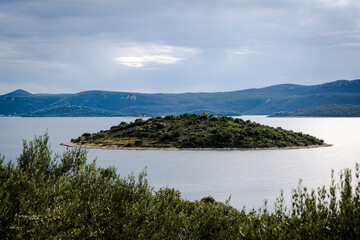 View from Kanal Bay, Island of Iz, Zadar archipelago, Dalmatia, Croatia