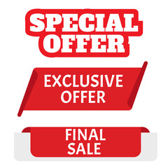 Red vector banner. Exclusive offer. Sticker or discount label, promotion poster