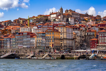 Fototapeta na wymiar View of Old town skyline from across the Douro River. Porto. Portugal