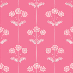 Pink Flower Bouquet in Damask Style Vector Seamless Pattern