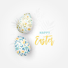 Easter greeting card with decorative eggs and hand lettering