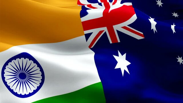 Indian and Australian flag waving video in wind footage Full HD. Indian vs Australian flag waving video download. Australia Flag Looping Closeup 1080p Full HD 1920X1080 footage. India Australian count