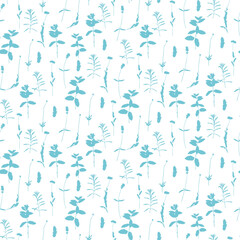 Floral background. Vector seamless pattern with hand - drawn poppies, lavender flowers  and leaves.