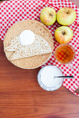 Pancake with tea and sour cream during Shrovetide