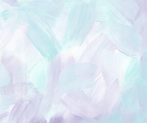 Soft pastel art background. Large brush strokes. Acrylic paint in pink, white, mint and lilac...