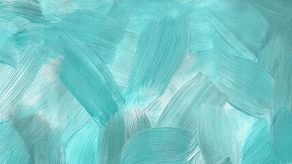 Aquamarine art background. Large brush strokes. Acrylic paint in mint, turquoise, white and celadon...