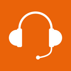 Headset, Kopfh&ouml;rer - Icon, Symbol, Piktogramm, grafisches Element - Vektor - Hintergrund - orange wei&szlig; 